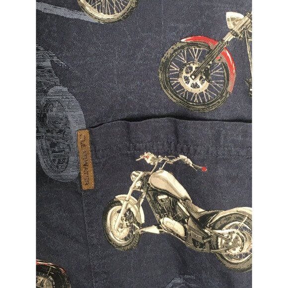 Clearwater Outfitters Motorcycle Button Down LS Shirt Blue All Over Print  XXL - Picture 10 of 13